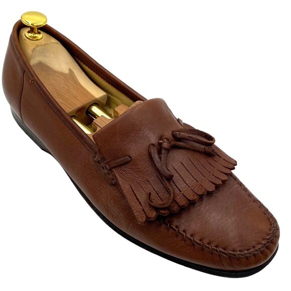 Vintage Italy Santoni men\'s 10.5 soft brown calfskin leather loafers dress shoes main image 5